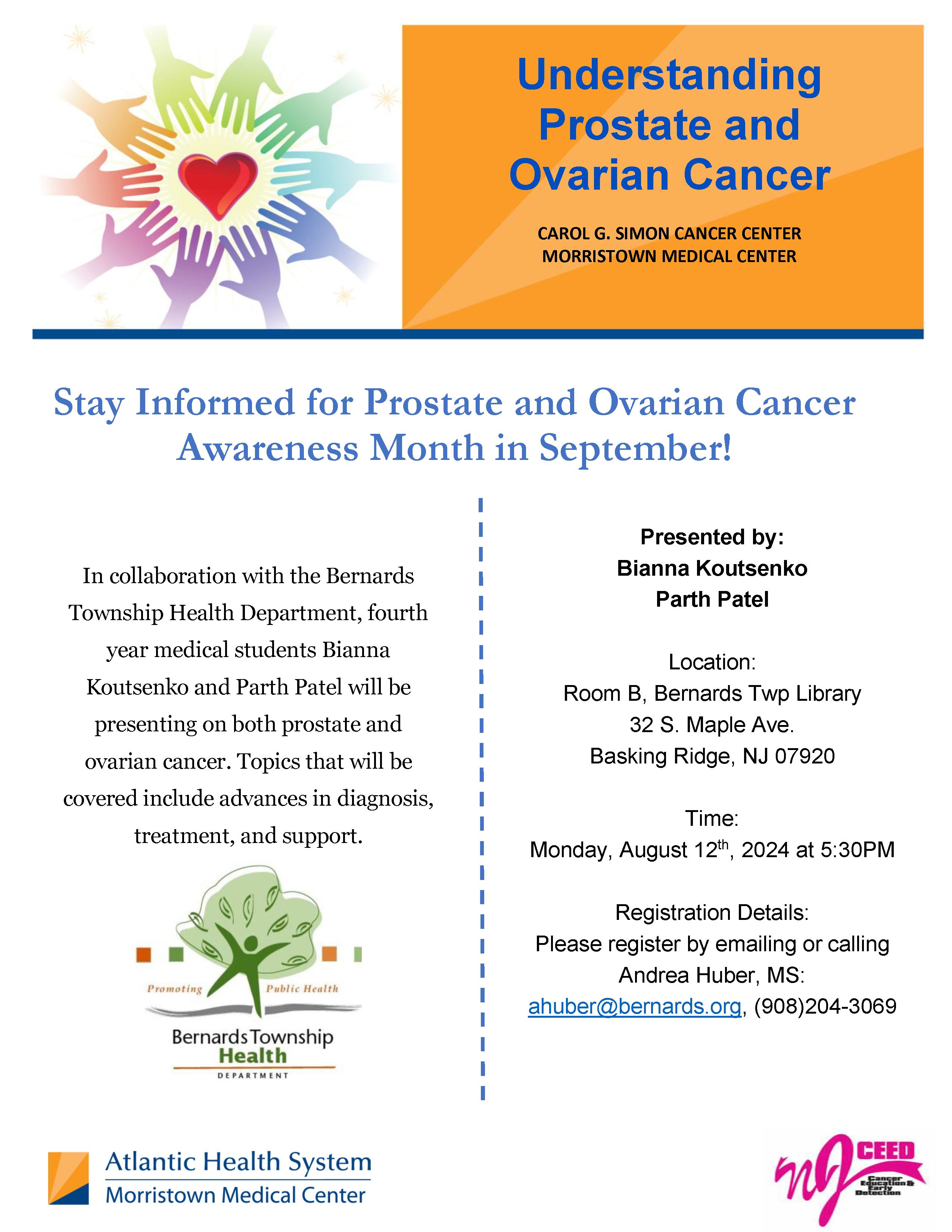 Prostate and Ovarian Cancer Presentation Flyer. Click to open an OCR scanned PDF version of it.